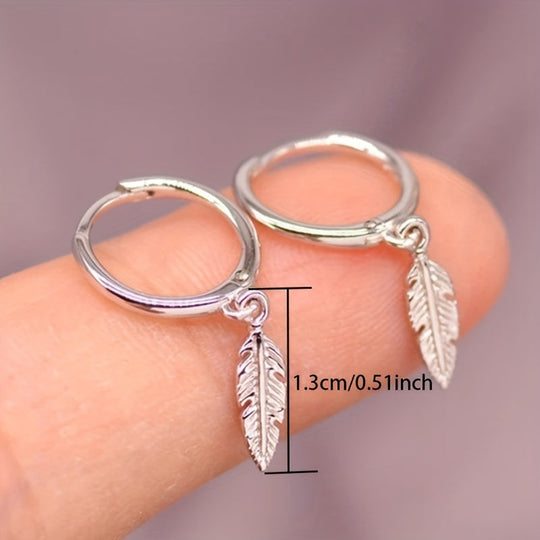 Simple Small Circle Feather Earrings