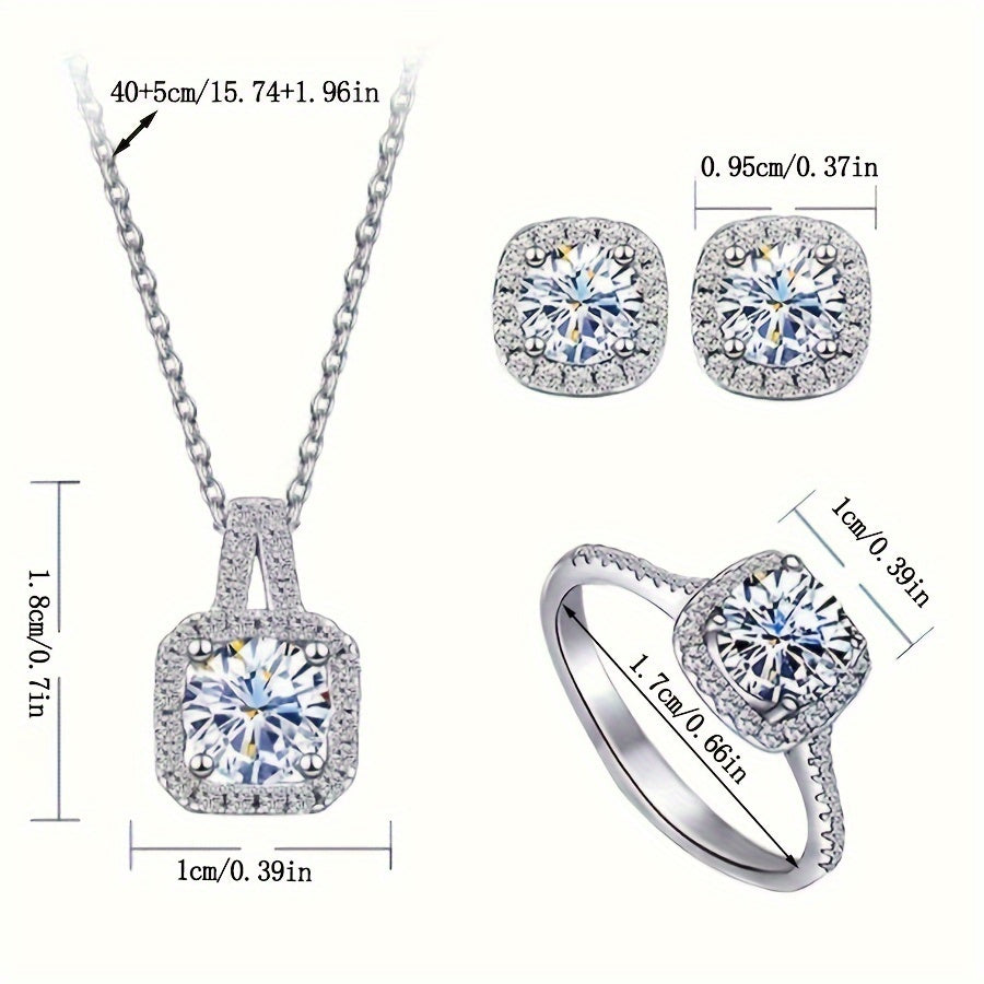 3-Piece Square Zirconia Jewelry Set