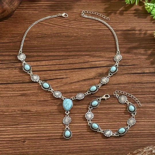 Bohemian Turquoise Bracelet and Necklace Set