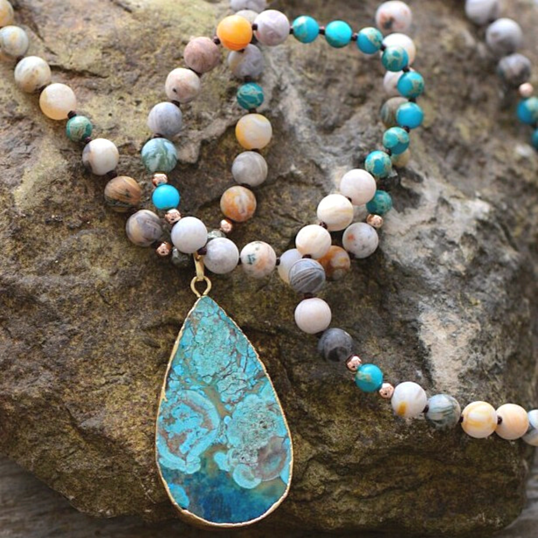 Boho Ocean Jasper Mala Necklace