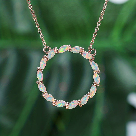 Hollow Circle With Opal Pendant Necklace