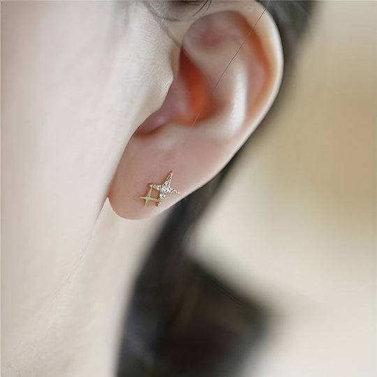 Retro Chic Double Star Stud Earrings