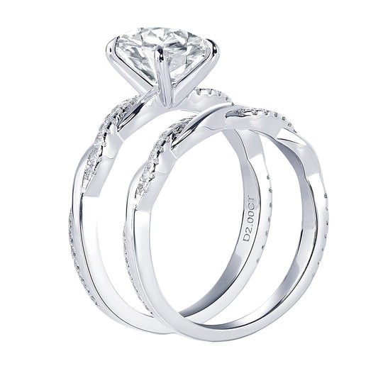 Oval Cut Moissanite Twisted Band Ring Set