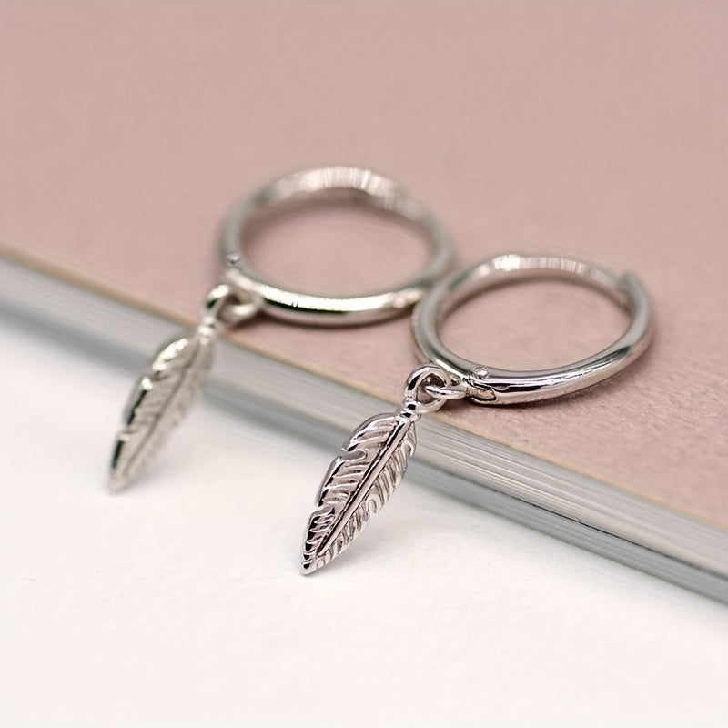 Simple Small Circle Feather Earrings