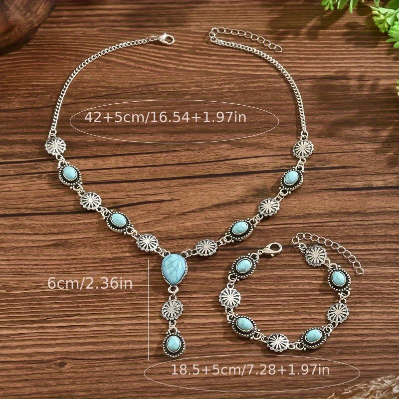Bohemian Turquoise Bracelet and Necklace Set