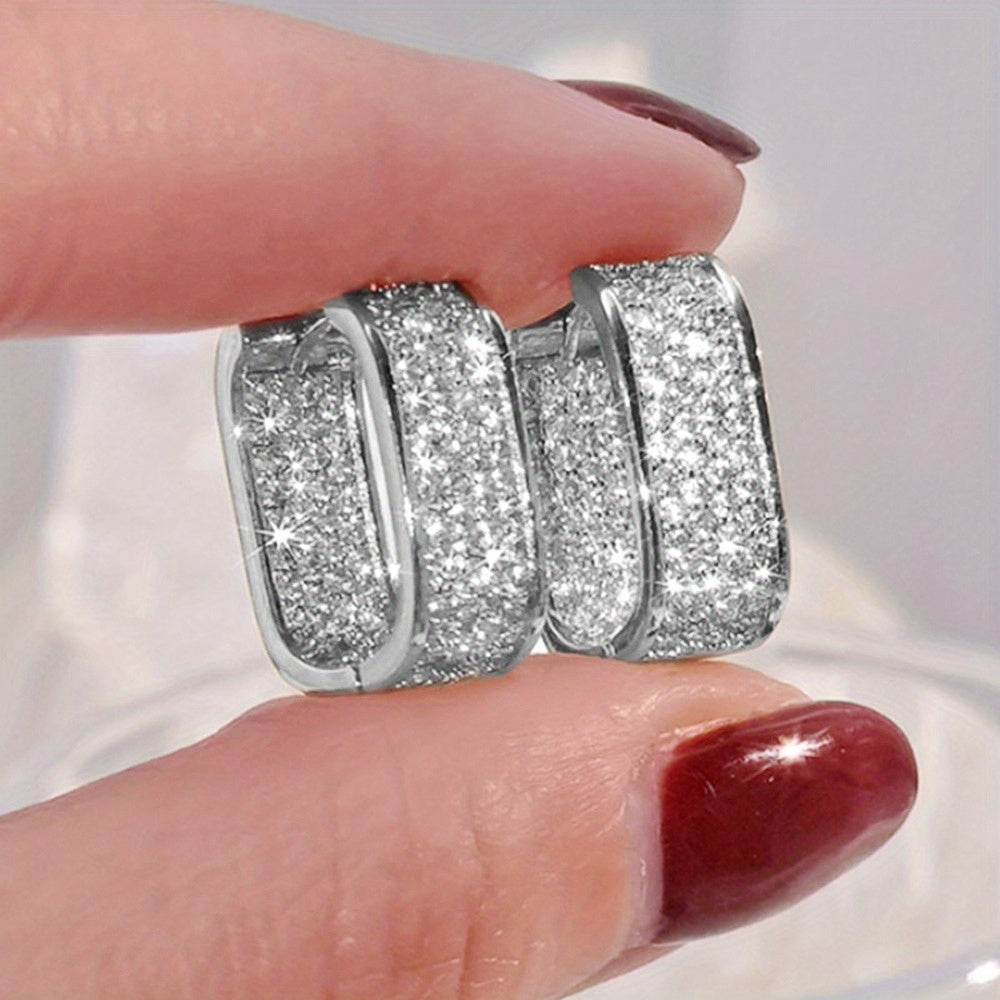 Sparkling Paved Cubic Zirconia Hoop Earrings
