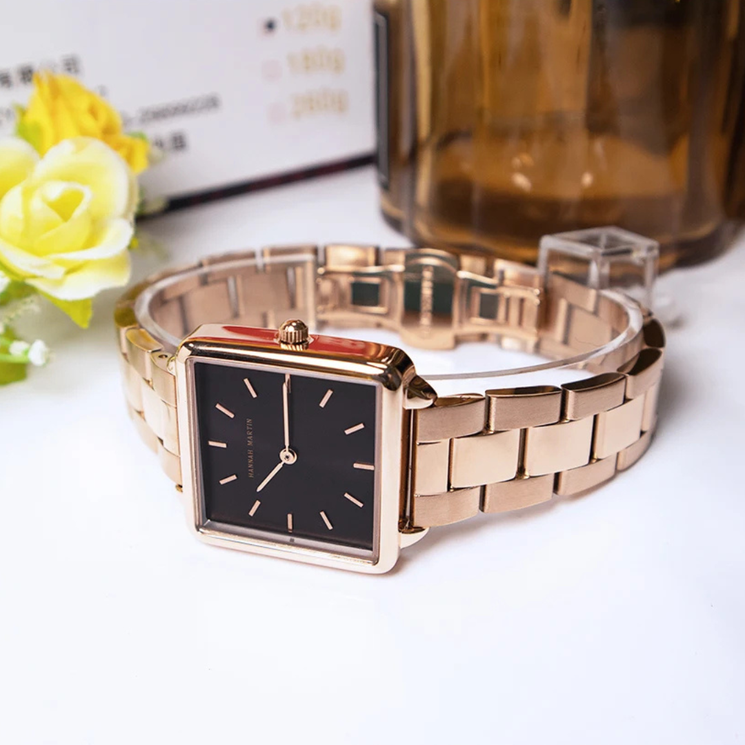 Stainless Square Rose Gold Dial Quartz Watch