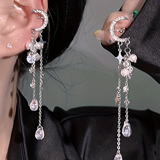 Moon Star Long Tassel Design Ear Cuff