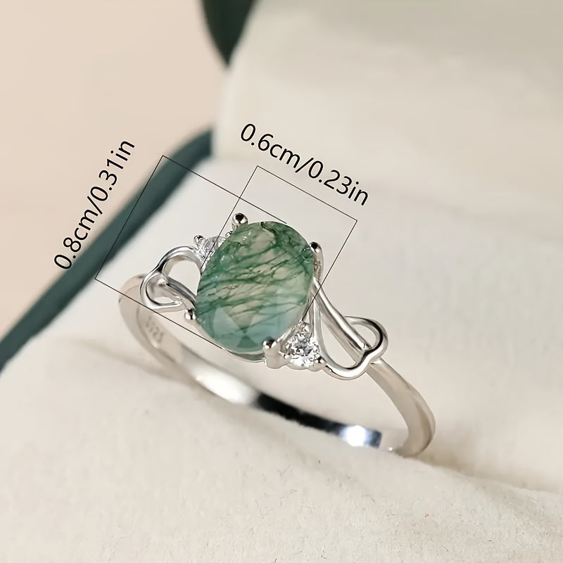 Silver Plated Moss Agate Ring
