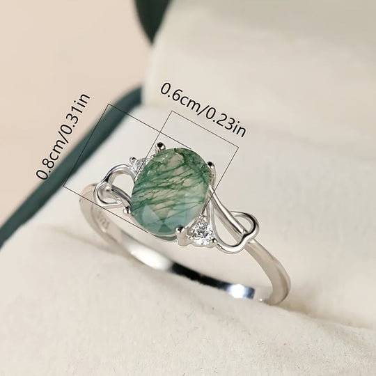 Silver Plated Moss Agate Ring