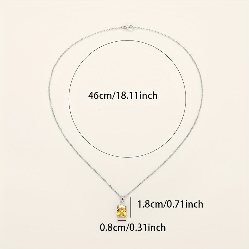 Trendy Square Yellow Zirconia Pendant Necklace