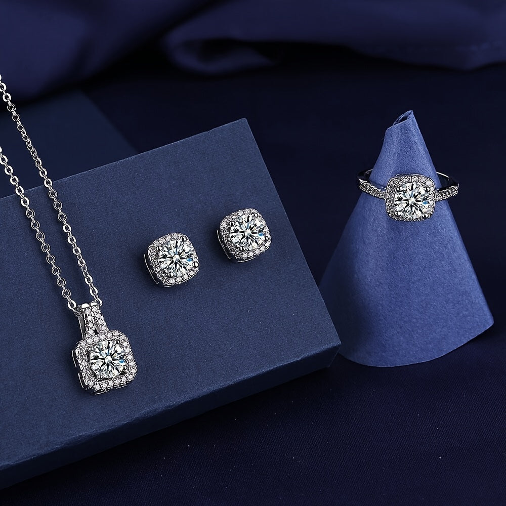 3-Piece Square Zirconia Jewelry Set