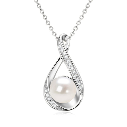 Freshwater White and Moissanite Infinity Pendant Necklace