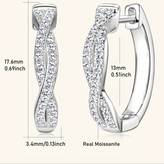 Silver Moissanite Twisted Hoop Earrings