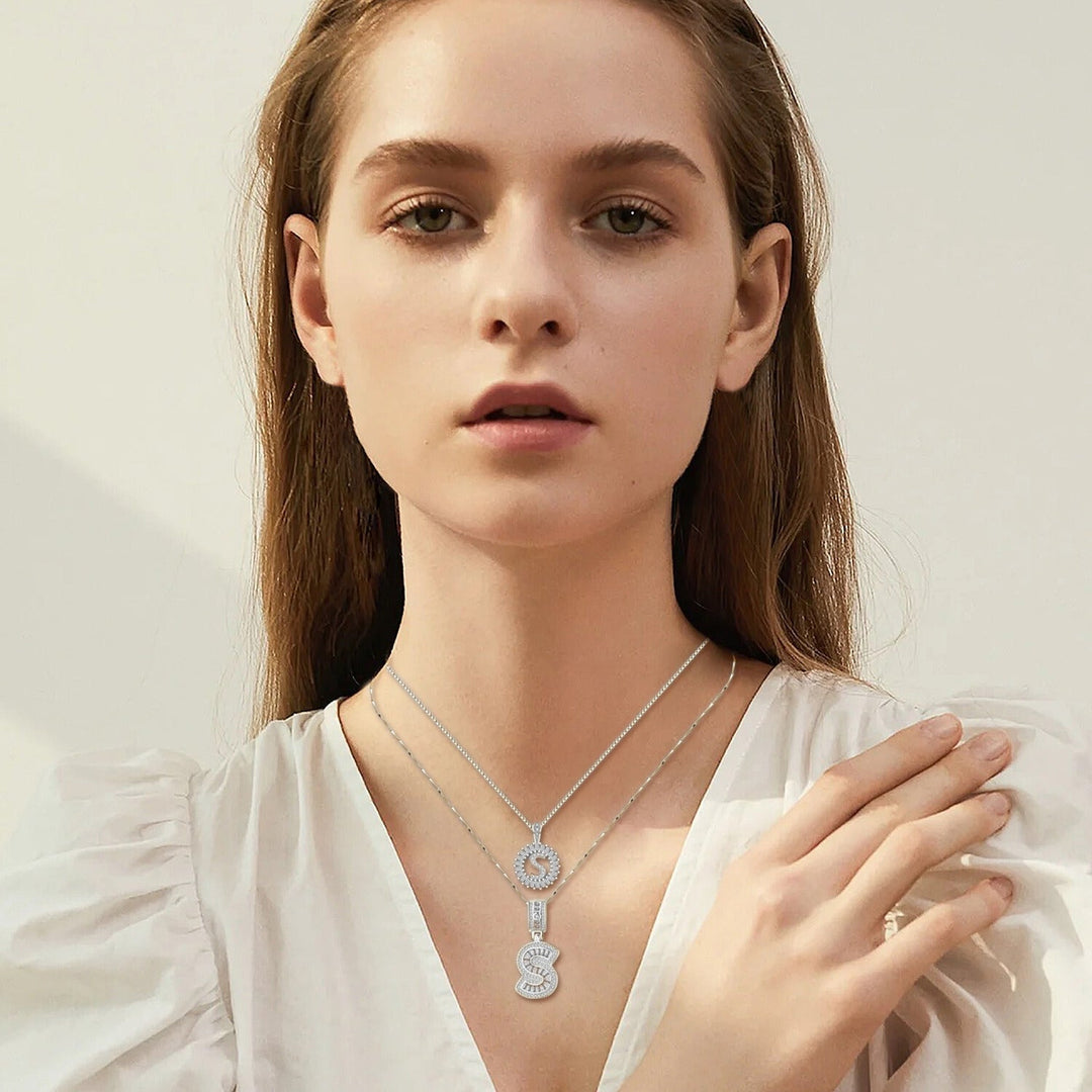 Pave letter initial necklace set