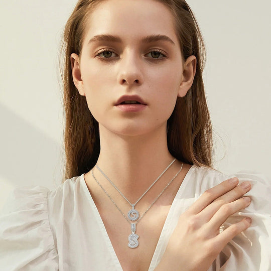 Pave letter initial necklace set