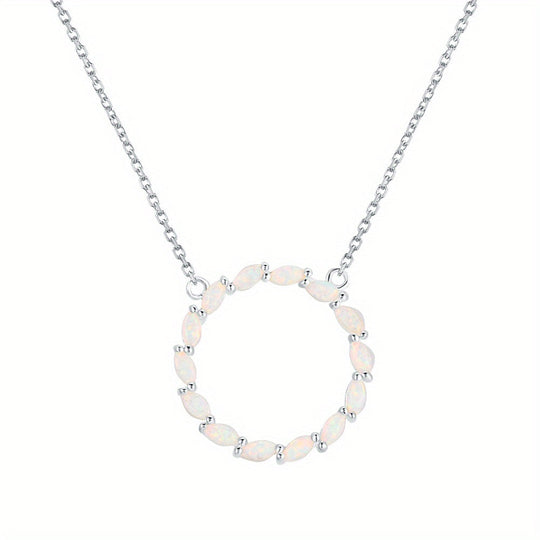 Hollow Circle With Opal Pendant Necklace