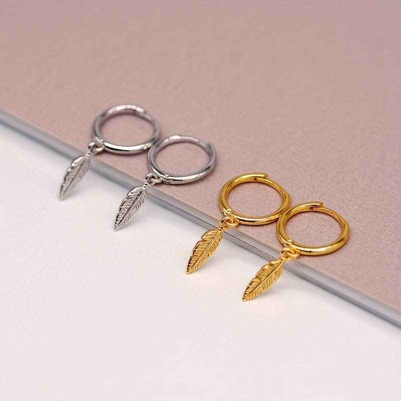 Simple Small Circle Feather Earrings