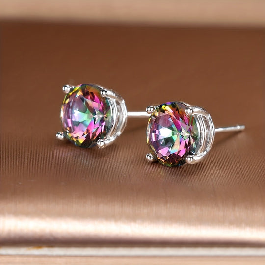 Silver Rainbow Topaz Stud Earrings
