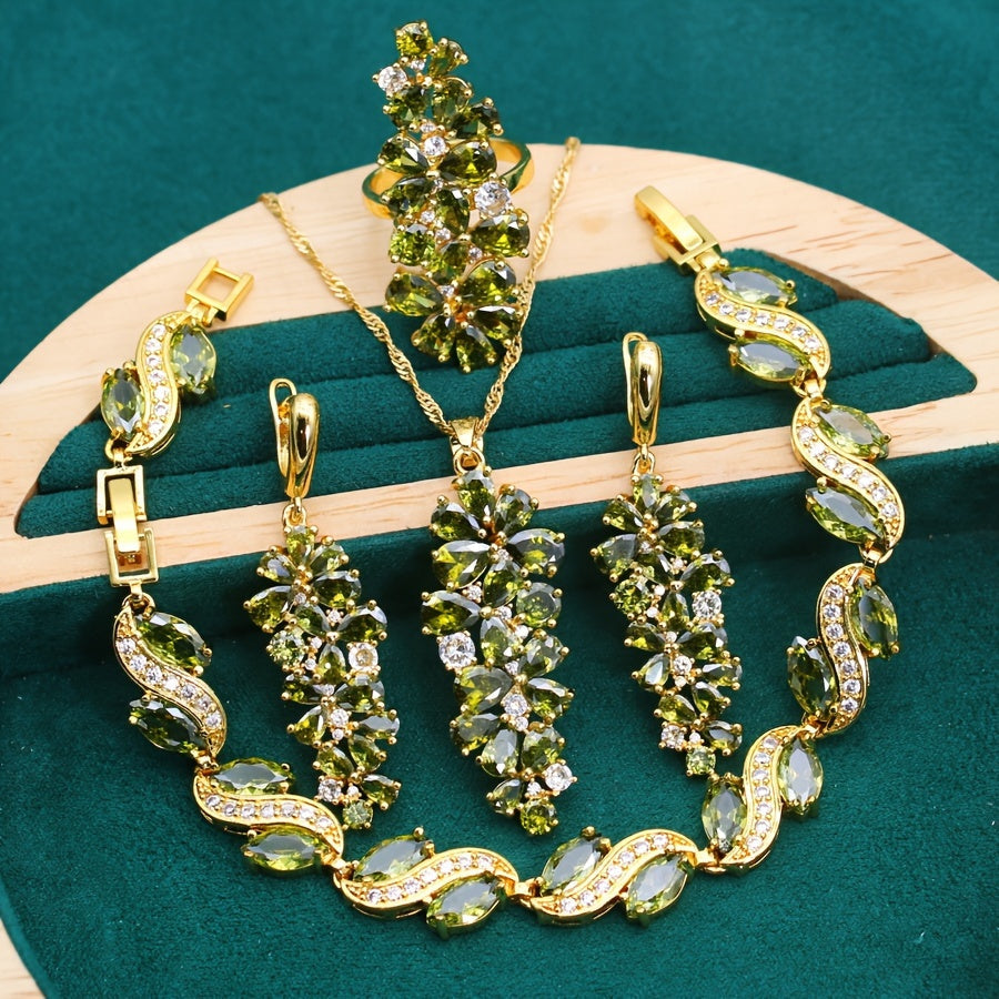 Grapevine Olive Green Synthetic Zirconia Jewelry Set