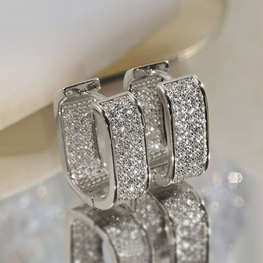 Sparkling Paved Cubic Zirconia Hoop Earrings