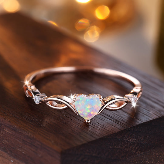 Cubic Opal Heart Silver Ring