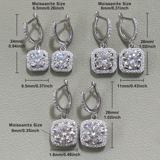 Pure Silver Round Moissanite Earrings