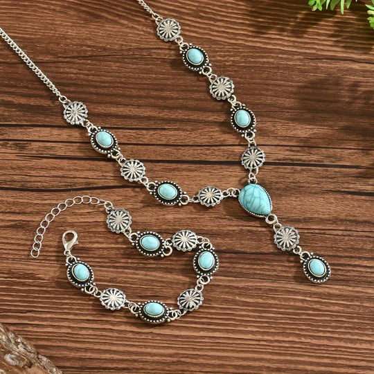 Bohemian Turquoise Bracelet and Necklace Set