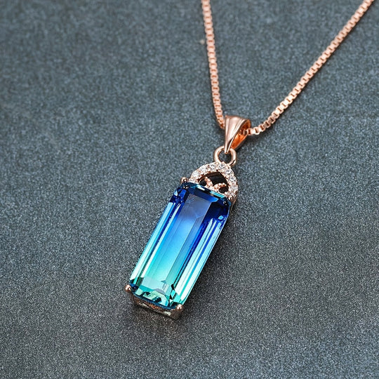 Bohemian Blue-Green Zirconia Pendant Necklace