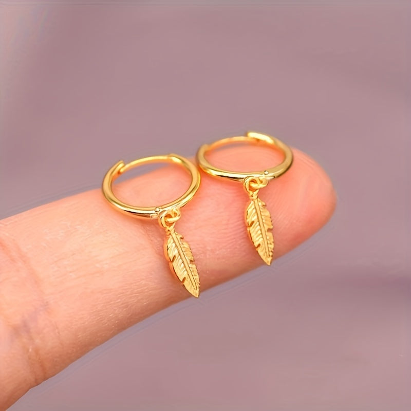 Simple Small Circle Feather Earrings