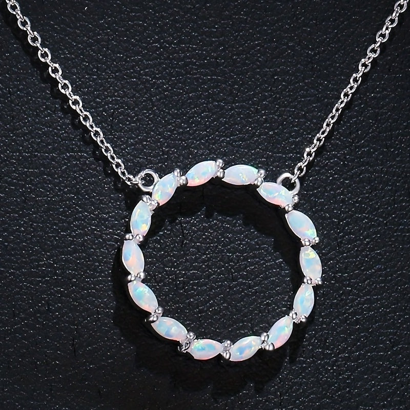 Hollow Circle With Opal Pendant Necklace