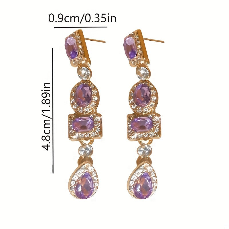 Golden Dangle Earrings with Emerald & Clear Gemstones
