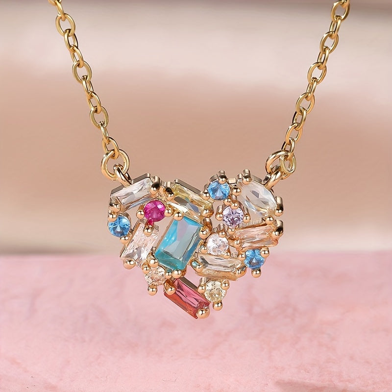 Trendy Multicolor Zirconia Heart Necklace