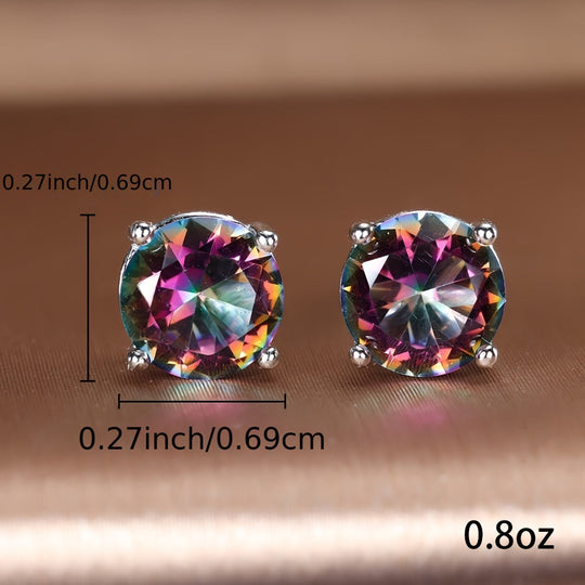 Silver Rainbow Topaz Stud Earrings