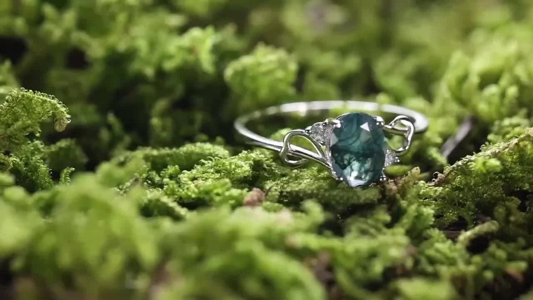 Silver Plated Moss Agate Ring
