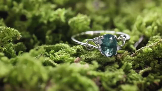 Silver Plated Moss Agate Ring