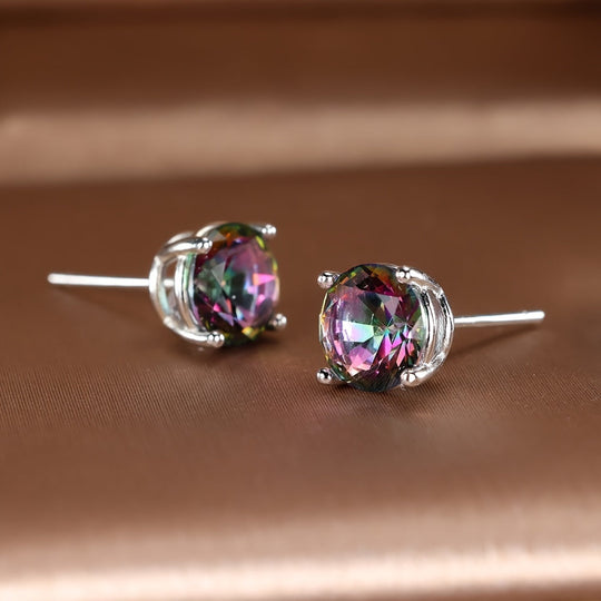 Silver Rainbow Topaz Stud Earrings