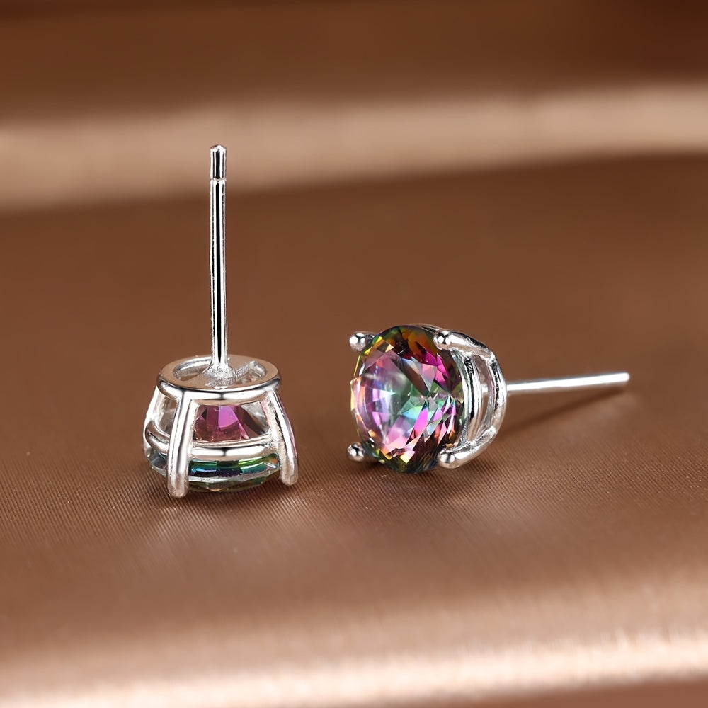 Silver Rainbow Topaz Stud Earrings