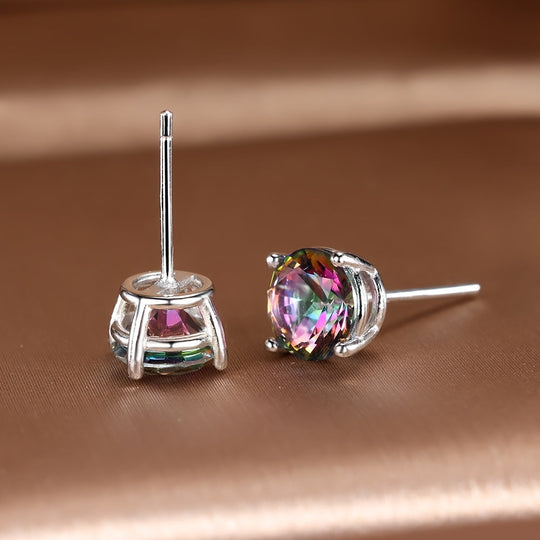 Silver Rainbow Topaz Stud Earrings