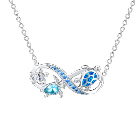 Three Turtle Opal Infinity Pendant Necklace