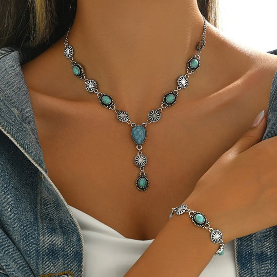 Bohemian Turquoise Bracelet and Necklace Set