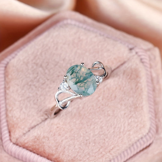 Silver Plated Moss Agate Ring