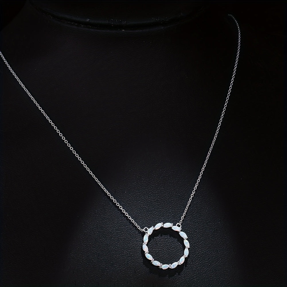 Hollow Circle With Opal Pendant Necklace