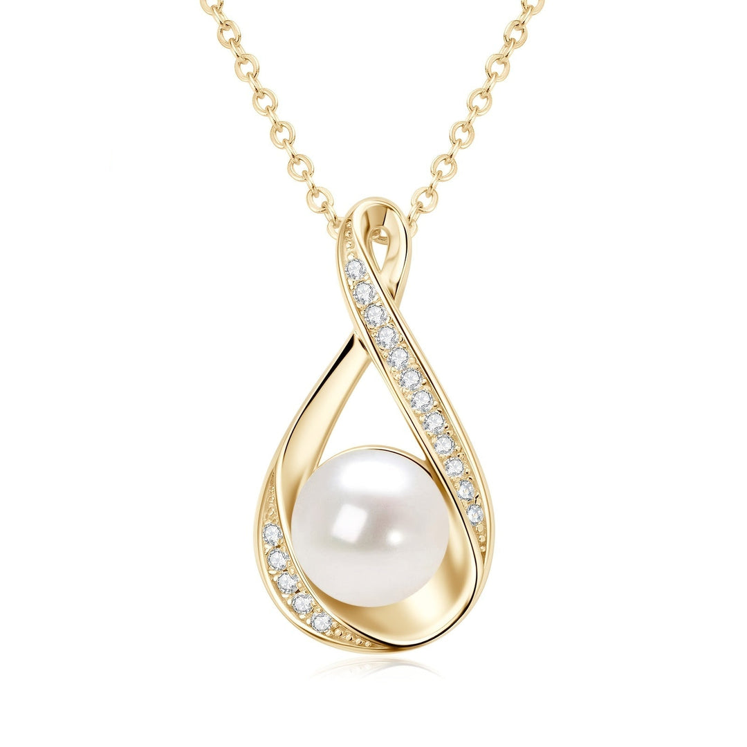 Freshwater White and Moissanite Infinity Pendant Necklace