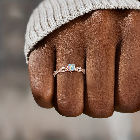 Cubic Opal Heart Silver Ring