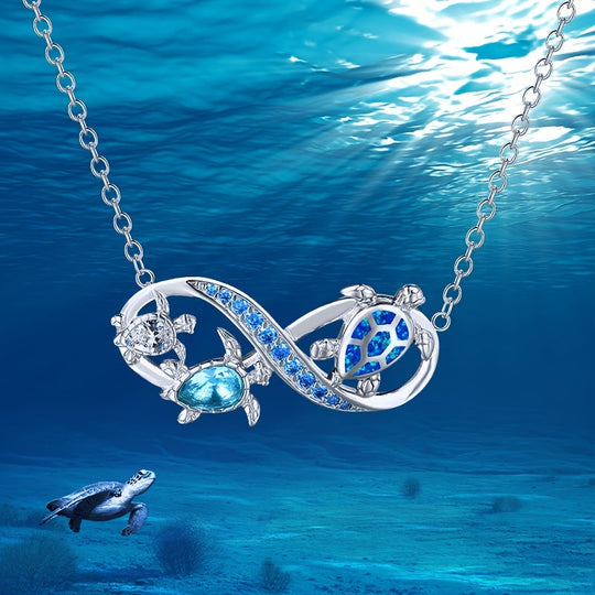 Three Turtle Opal Infinity Pendant Necklace