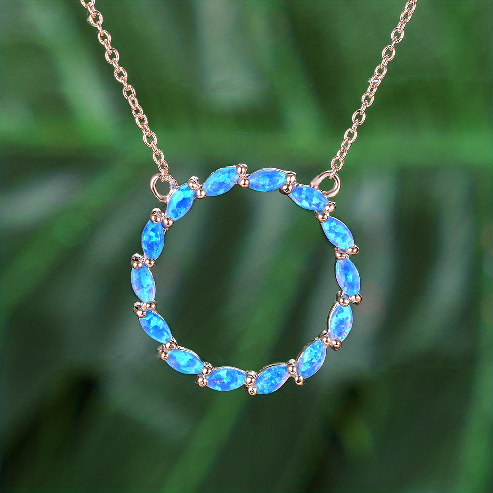 Hollow Circle With Opal Pendant Necklace