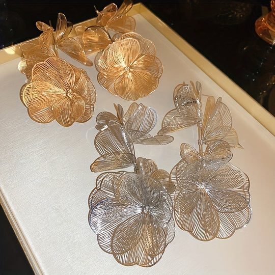 Floral Cutout Tassel Earrings