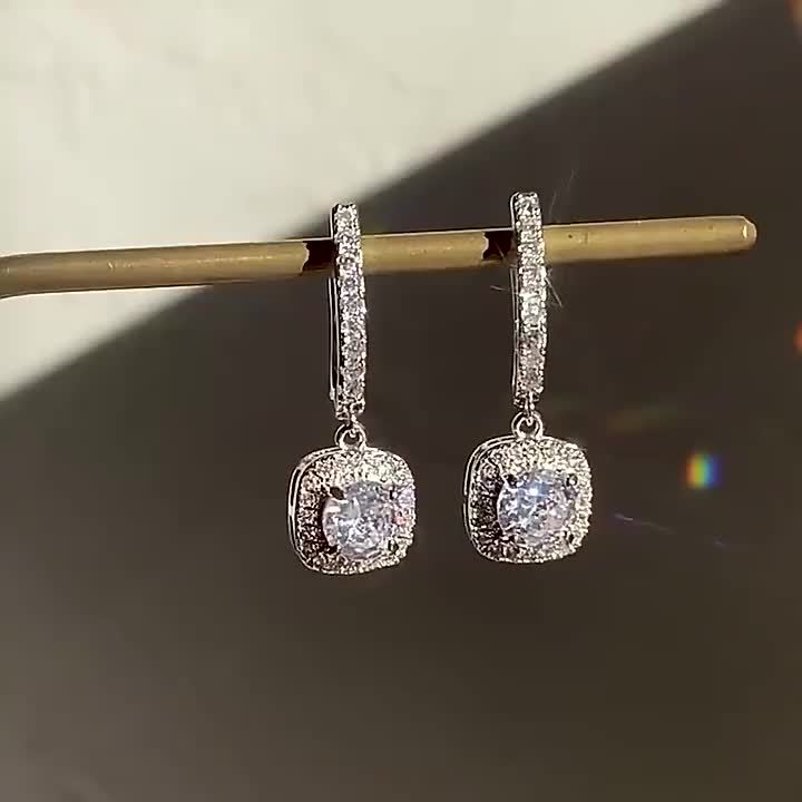 Pure Silver Round Moissanite Earrings