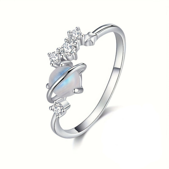 Pure Silver Moonstone Zirconia Ring